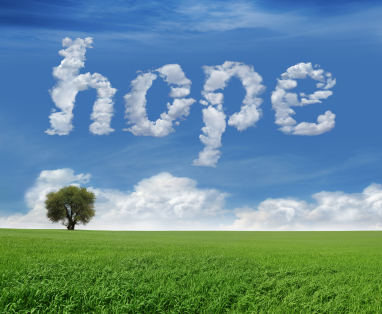 photo the word hope written in a blue sky